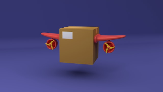 box with goods fly like an airplane