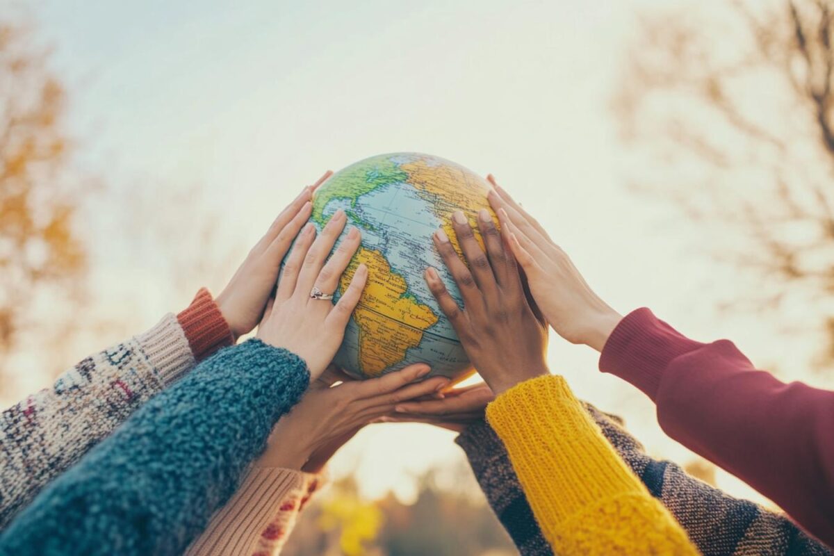 childrens hands holding a globe