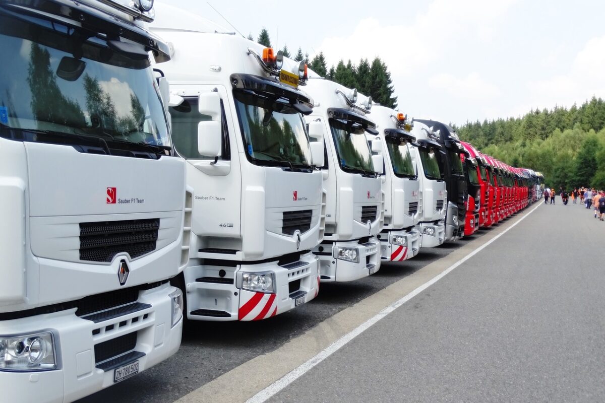 trucks parked in a row